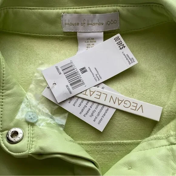 NWT House of Harlow 1960 Lime Green Vegan Leather Midi Shirt Dress Size Medium - Picture 12 of 16